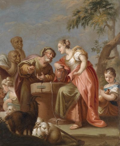 Rebecca and Eliezer at the Well by Franz Sebald Unterberger